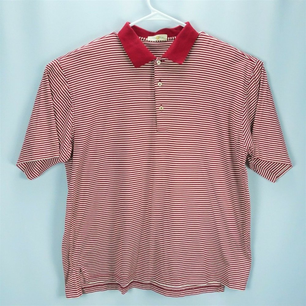 PETER MILLAR Men's Red White Striped Short Sleeved Polo Size L